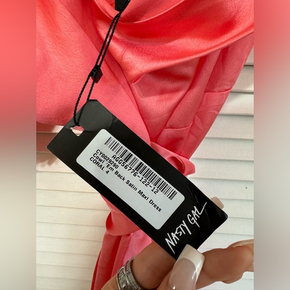 NWT NASTY GAL Cowl Back Satin Wrap Maxi Dress in coral - Picture 9 of 9